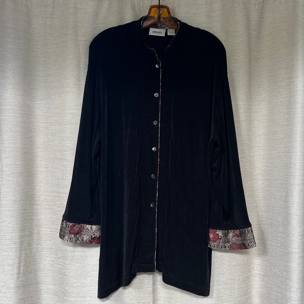 Chico's Travelers Slinky Black Jacket w/Mandarin Collar size 3